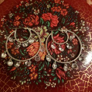 Sterling silver hoop earrings with crystals